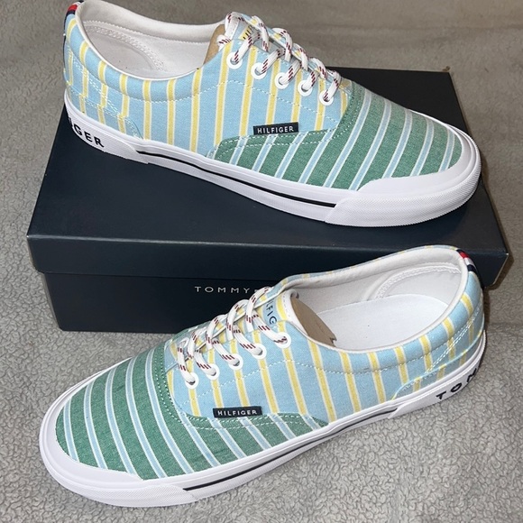 Tommy Hilfiger Pallet 5 Green Multi Stripe Preppy Casual Basic Men’s Sneaker - Picture 1 of 10